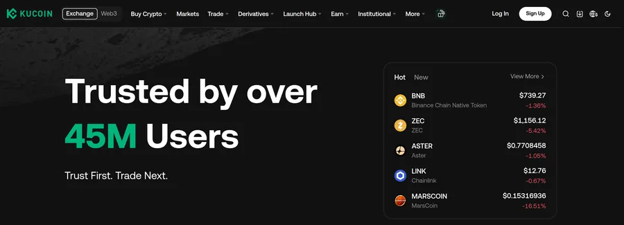Главный экран KuCoin